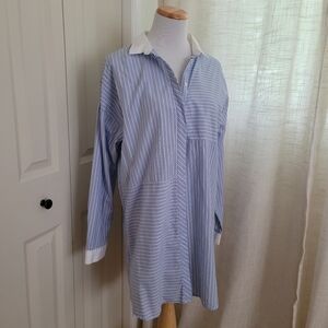 Algo Switzerland Shirt Dress Pinstripe Tunic Blue White Size 38 Pre-owned